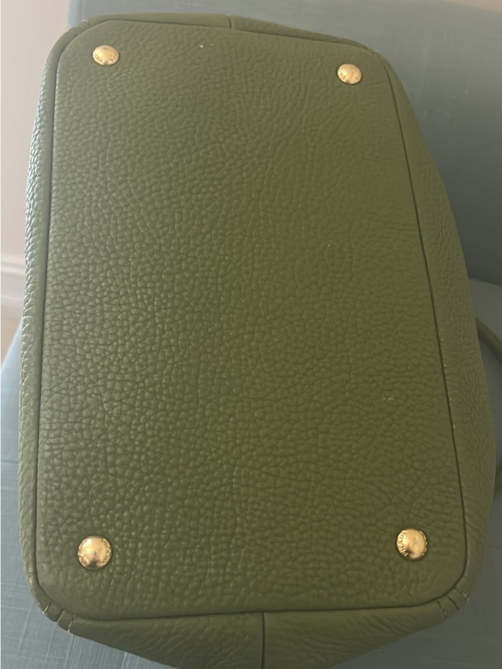 Prada Olive Green Pebbled Leather Satchel with Gold Hardware - Picture 3 of 5